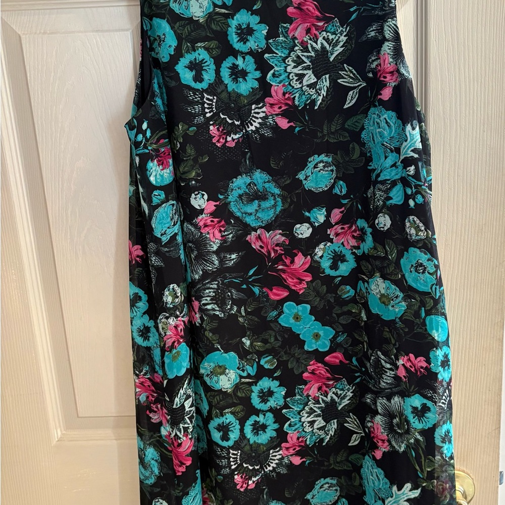 Kensie Black and Teal Floral A-Line Skirt